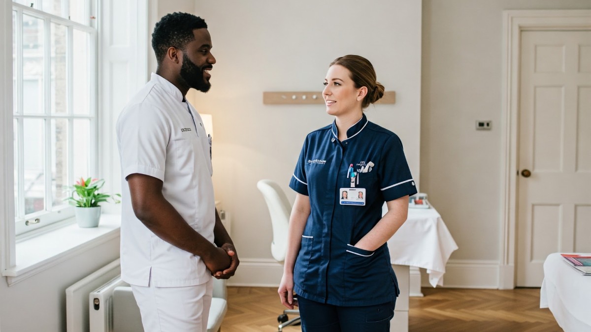 Nurses talking in a health clinic in London